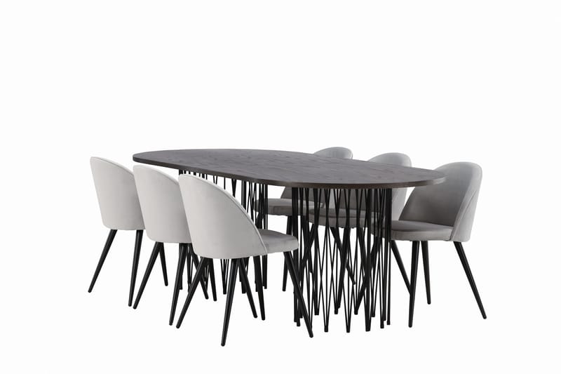 Stone Matgrupp 220 cm Rektangulär med 6 Velvet stolar - Grå - Products - Möbler - Bord & matgrupp - Matgrupp