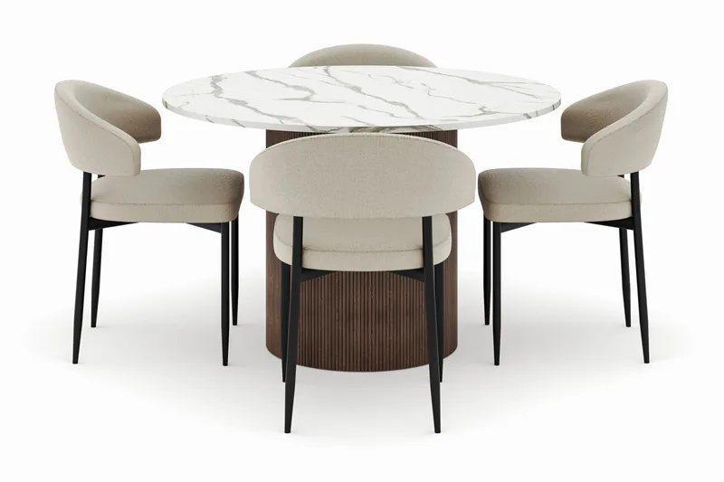 Uppveda Matbord 120 cm Rund med 4 Sawako Stolar - Brun - Products - Möbler - Bord & matgrupp - Matgrupp