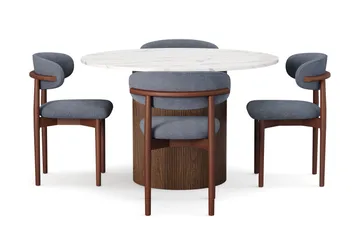 Uppveda Matbord 120 cm Rund med 4 st Jaiveer Matstolar - Brun - Products - Möbler - Bord & matgrupp - Matgrupp