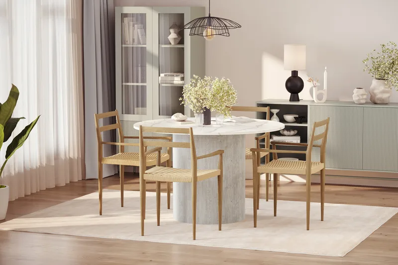 Uppveda Matbord 120 cm Rund med 4 st Jamna Karmstolar - Vit - Products - Möbler - Bord & matgrupp - Matgrupp