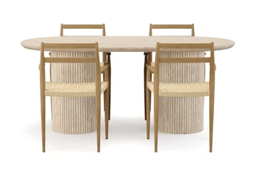 Uppveda Matbord Travetin utseende med 4 st Jamna Karmstolar - Beige - Products - Möbler - Bord & matgrupp - Matgrupp