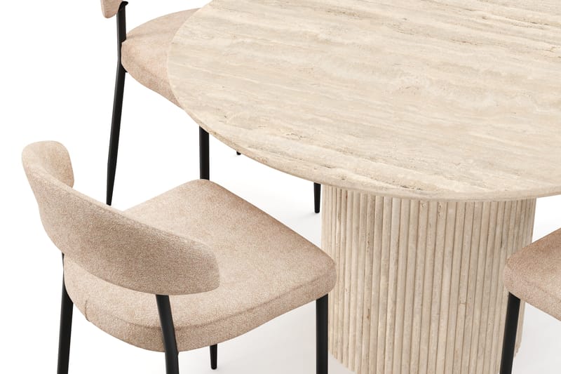 Uppveda Runt Matbord 120cm Travetin utseende med 4 st Jairam Matstolar - Beige - Products - Möbler - Bord & matgrupp - Matgrupp