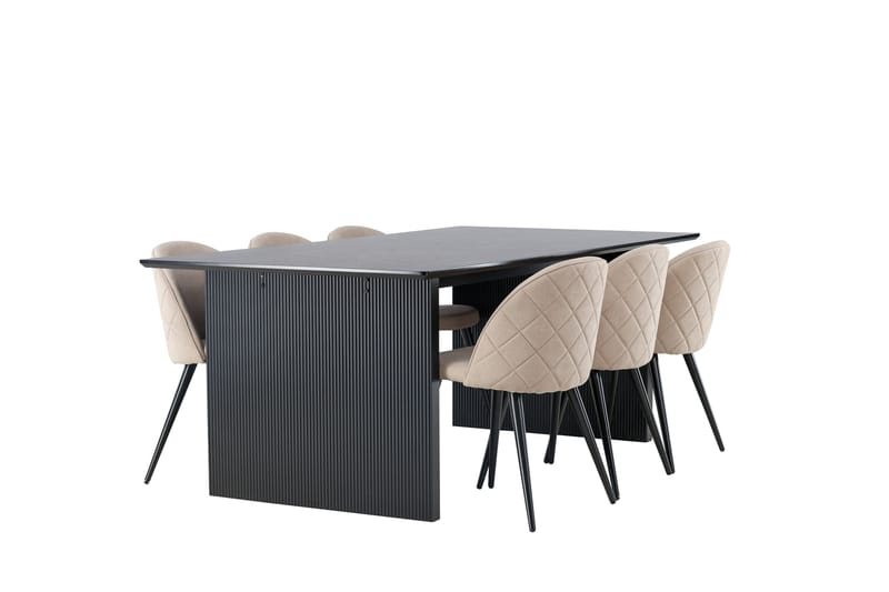Vail Matgrupp 200 cm Rektangulär med 6 Velvet stolar - Beige - Products - Möbler - Bord & matgrupp - Matgrupp