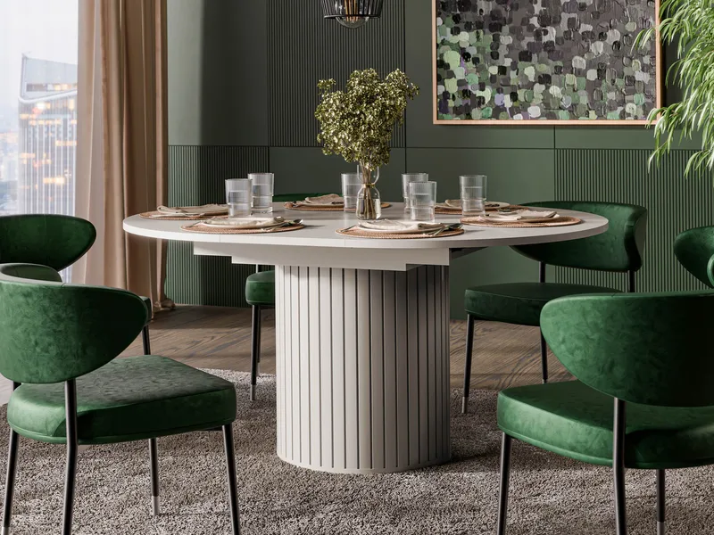 Veyricor Förlängningsbart Matbord 120-160 cm Rund - Beige - Products - Möbler - Bord & matgrupp - Matbord & köksbord