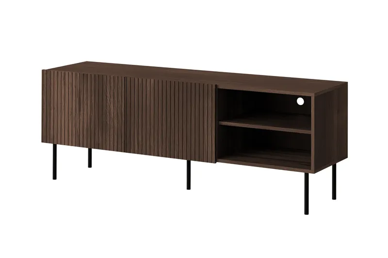 Hammarstrand Ribbad TV Bänk mörk trä med förvaring - 42 cm djup 150 cm bred 58 cm hög, Valnöt