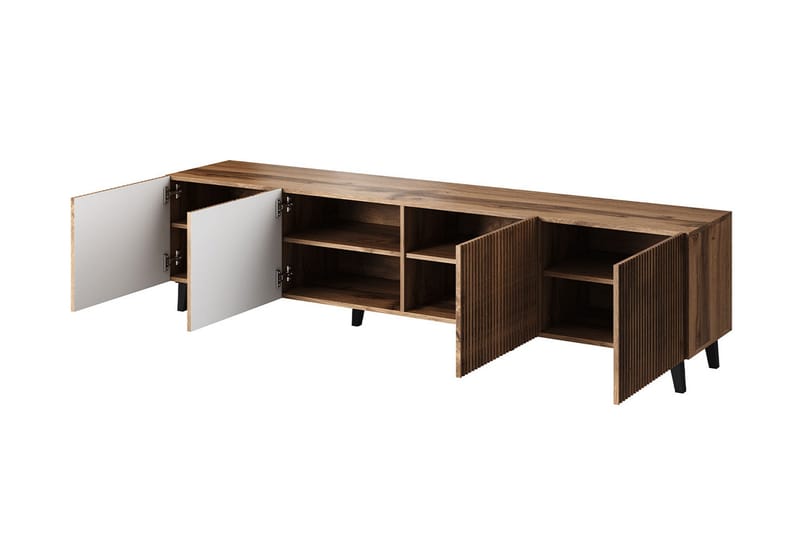 Juniskär Ribbad TV Bänk i trä med förvaring - 40 cm djup 200 cm bred 49 cm hög - Ek / Svart / Trä / Ribbad - Products - Möbler - TV- & Mediamöbler - TV bänk & mediabänk