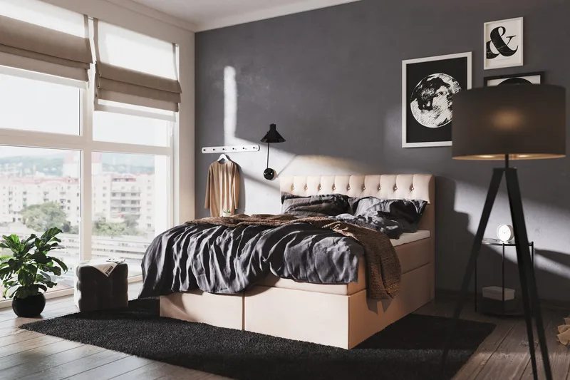 Boxy Box Bed 160x200 cm - Beige - Products - Möbler - Säng - Säng med förvaring