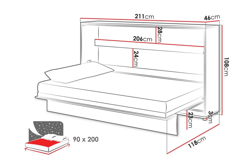 Rauk Sängskåp 211x118 cm - Vit - Products - Möbler - Säng - Gästsäng & extrasäng - Sängskåp