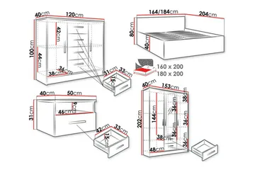 Kintore Möbelset För Sovrum - Vit - Products - Möbler - Säng - Möbelset för sovrum