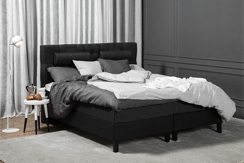 Lucky Komplett Sängpaket 160x200 Skum Diamant - Nackkudde Stor Svart/Grå/PU - Products - Möbler - Säng - Kontinentalsäng