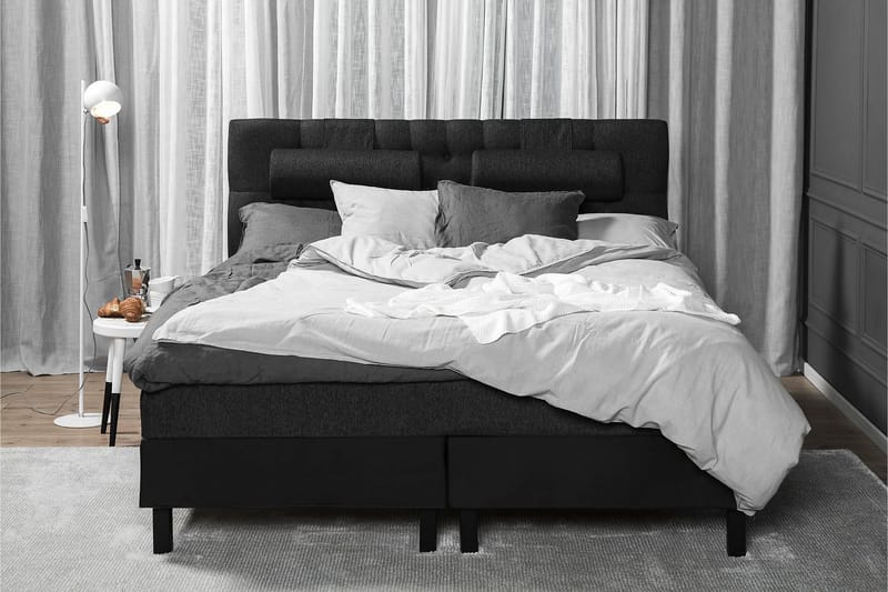 Lucky Komplett Sängpaket 160x200 Skum Diamant - Nackkudde Stor Svart/Grå/PU - Products - Möbler - Säng - Kontinentalsäng