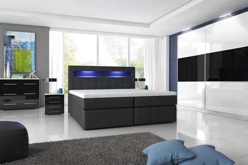 Modena Sängpaket 180x200 medFörvaring LED-belysning - Svart - Products - Möbler - Säng - Säng med förvaring