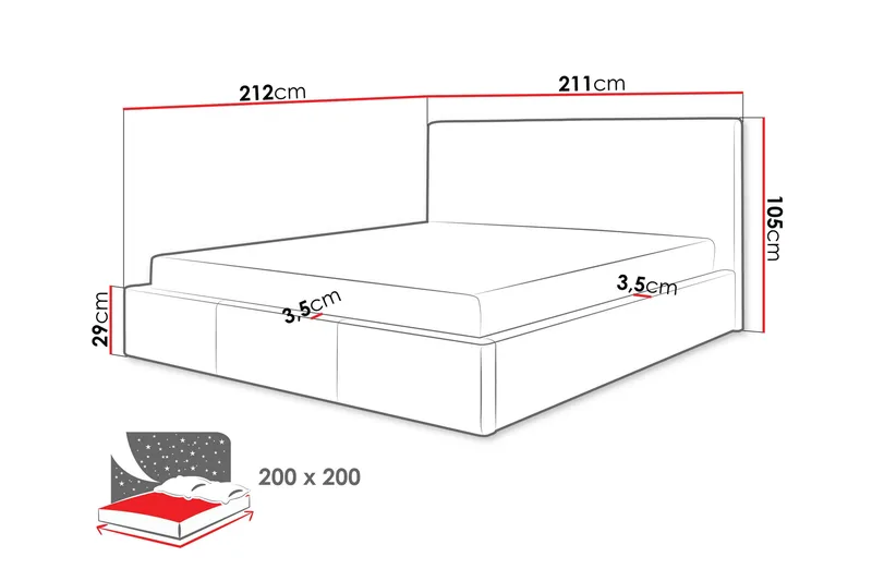 Nieres Sängram 200x200 cm - Grå - Products - Möbler - Säng - Sängram & sängstomme
