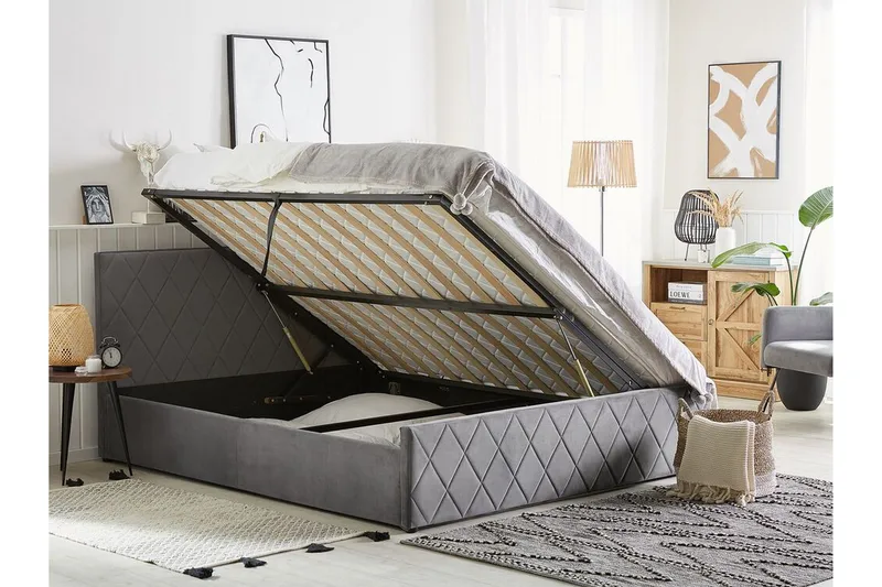 Rochefort Förvaringssäng 160x200 cm - Sammet/Grå - Products - Möbler - Säng - Säng med förvaring