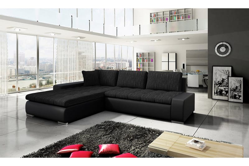 Cerys Bäddsoffa med Divan Vändbar - Svart - Products - Möbler - Soffa - Bäddsoffa - Bäddsoffa längsbäddad