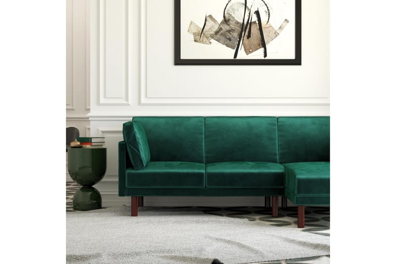 Clair 3-sits Bäddsoffa med Schäslong Ställbar Sammet/Grön/Tr - Dorel Home - Products - Möbler - Soffa - Bäddsoffa - Bäddsoffa längsbäddad