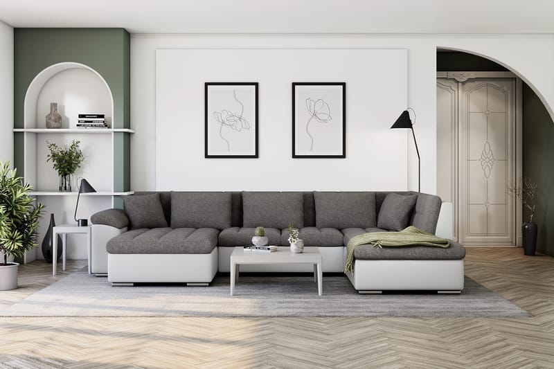 Dynir Hörnbäddsoffa Divan med Förvaring Vänster - Ljusgrå/Vit - Products - Möbler - Soffa - Bäddsoffa - Bäddsoffa längsbäddad