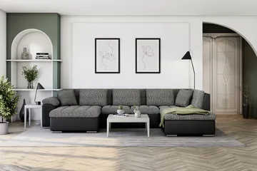 Dynir Stor Hörnbäddsoffa Divan med Förvaring Vänster - Grå / Svart - Products - Möbler - Soffa - Bäddsoffa - Bäddsoffa längsbäddad