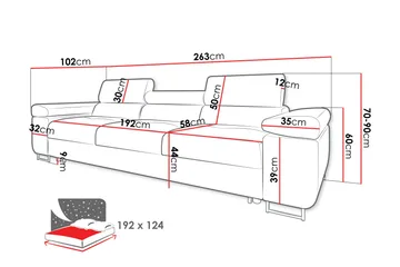 Gabina Bäddsoffa 3-sits i Konstläder - Grå - Products - Möbler - Soffa - Bäddsoffa - 3 sits bäddsoffa