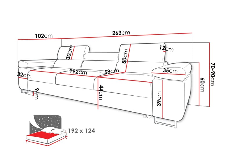 Gabina Bäddsoffa 3-sits i Manchester - Ljusgrå - Products - Möbler - Soffa - Bäddsoffa - 3 sits bäddsoffa