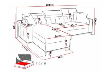 Galbally 3-sits Hörnbäddsoffa Light pink - Products - Möbler - Soffa - Bäddsoffa - Hörnbäddsoffa