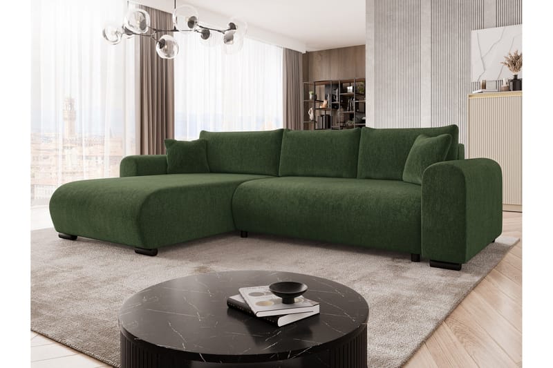 Handda Bäddsoffa med Divan 3-sits i Chenille - Grön - Products - Möbler - Soffa - Bäddsoffa - Bäddsoffa divan