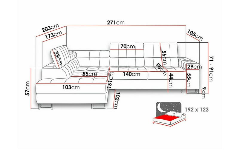 Kintore 3-sits Hörnbäddsoffa Red - Products - Möbler - Soffa - Bäddsoffa - Hörnbäddsoffa