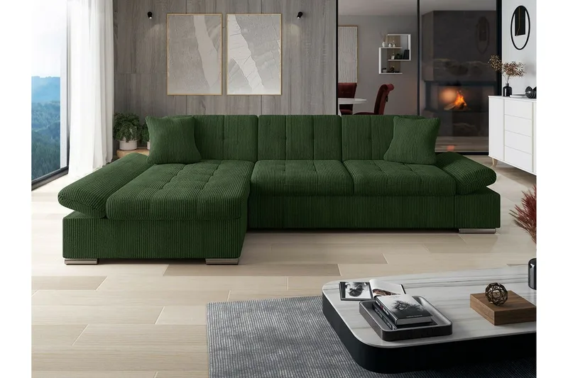 Lomux 3-sits Hörnbäddsoffa Dark green - Products - Möbler - Soffa - Bäddsoffa - Bäddsoffa divan