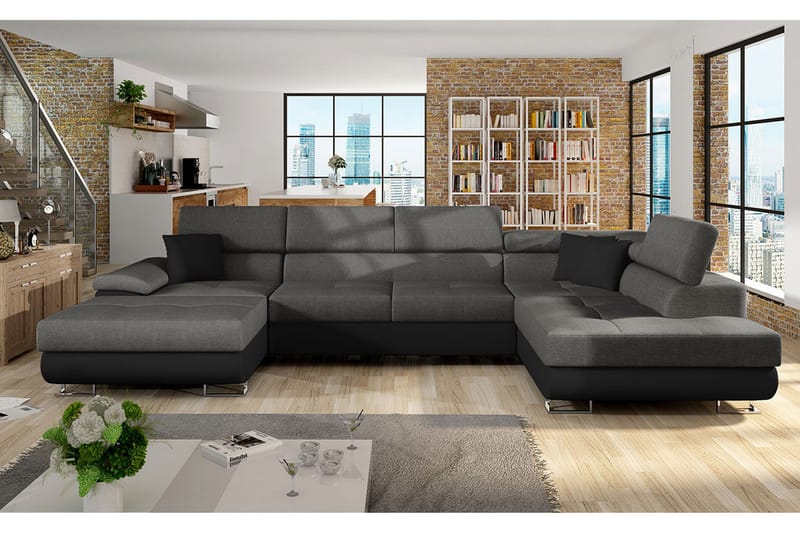 Reginia Bäddsoffa Vänster - Grå/Svart - Products - Möbler - Soffa - Bäddsoffa - Bäddsoffa längsbäddad