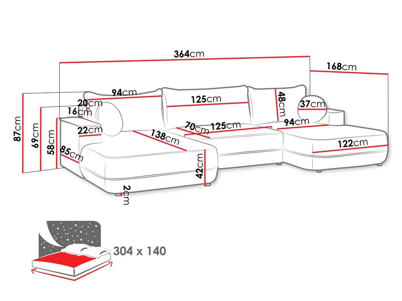 Uppland Bäddsoffa Dubbeldivan 5-sits - Grå - Products - Möbler - Soffa - Bäddsoffa - U bäddsoffa