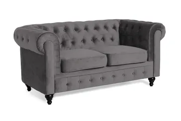 Chesterfield Lyx 2-sits Liten Sammetssoffa - Djup soffa 160 cm bred - Mörkgrå / Grå - Products - Möbler - Soffa - Sammetssoffa