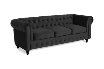 Chesterfield Lyx 3-sits Sammetssoffa - Djup soffa - Svart - Products - Möbler - Soffa - Chesterfield soffa