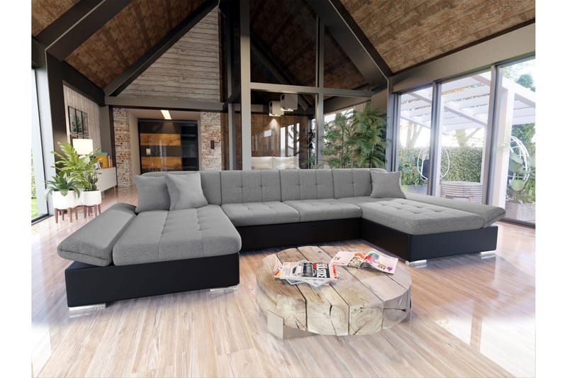 Dewitt Bäddsoffa Dubbelschäslong 4-sits i Konstläder - Svart/Grå - Products - Möbler - Soffa - Skinnsoffa