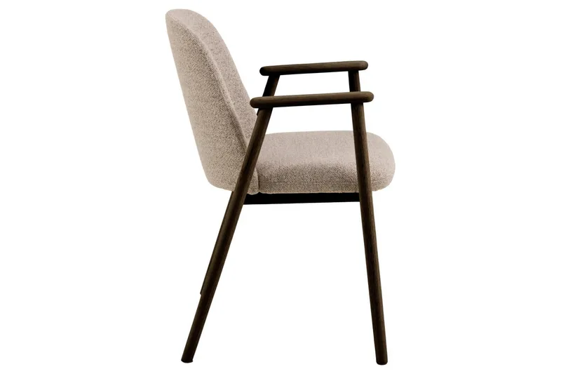 Reciclar Matstol i Bouclé med armstöd i ek trä - Mörkbrun/Greige - Products - Möbler - Fåtölj & stolar - Karmstol