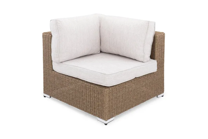 Marcus Hörnmodul utomhus med Dyna i konstrotting, Natur Beige / Vita dynor