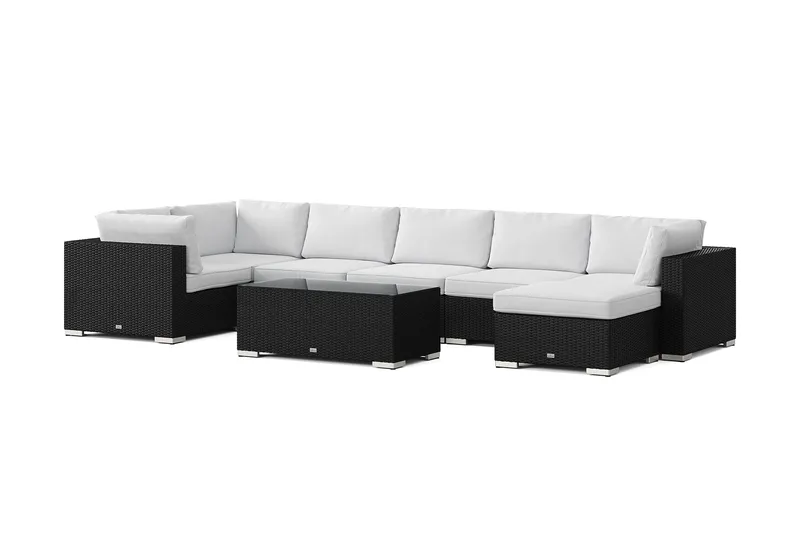 Bahamas U-formad utomhus loungegrupp 7-sits med vändbar divan och bord, Svart