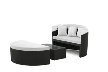 Florens Rund dubbel Solsäng med tak - Soffbord med glasskiva i konstrotting - Svart - Products - Utemöbler & utemiljö - Loungemöbler - Solbädd