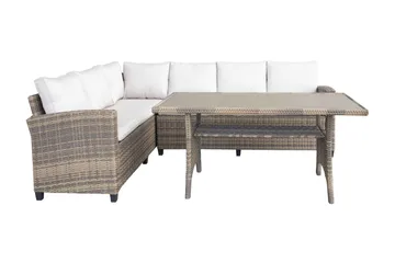 James Light Stor L-formad vändbar loungegrupp utomhus i konstrotting med förvaring och vita dynor - Brun / Beige - Products - Utemöbler & utemiljö - Loungemöbler - Loungeset & loungegrupp