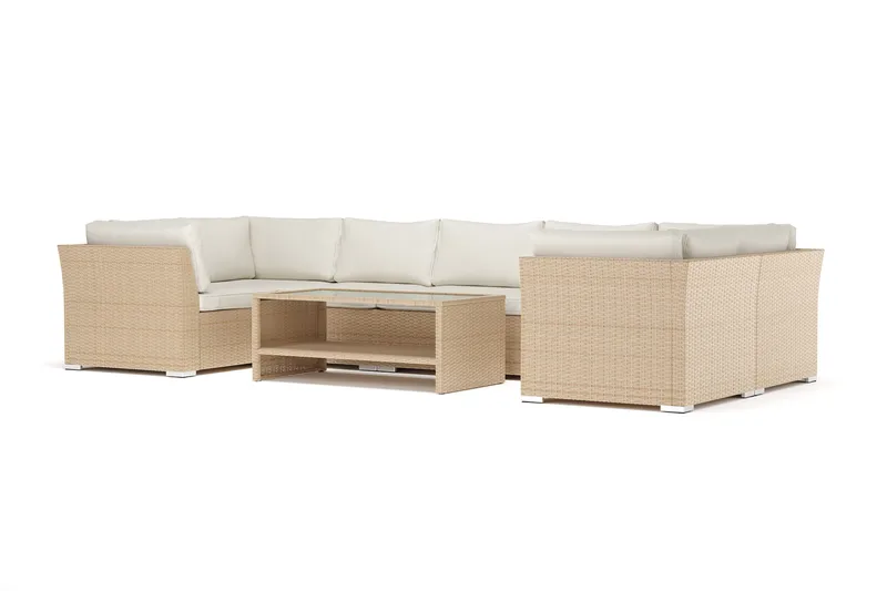 Wisconsin utomhus U-soffa 7-sits med stängt avslut, Beige