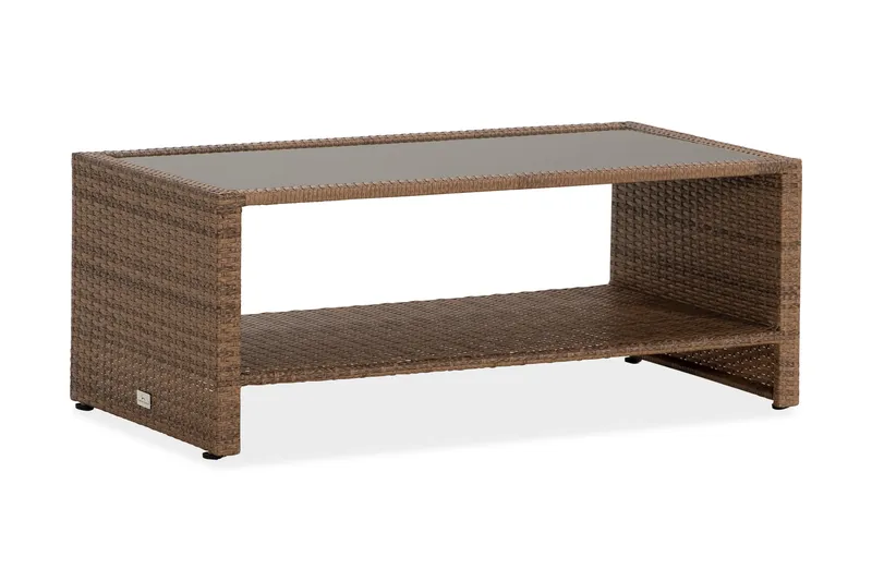 Bahamas Loungbord och Soffbord med hylla Utomhus 113 cm Konstrotting Glas, Sand