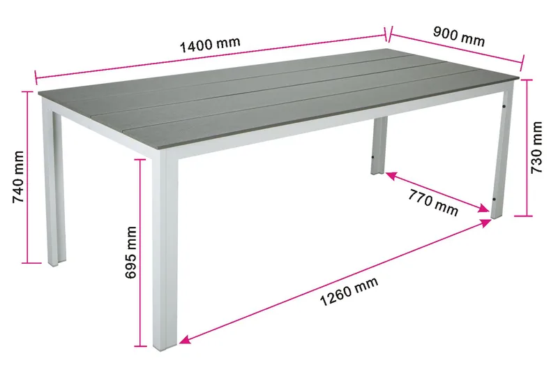 Tunis Rektangulärt Matbord utomhus 140x90 cm i plast och metall - Grå/Vit - Products - Utemöbler & utemiljö - Utebord & trädgårdsbord - Matbord utomhus
