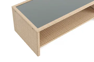 Wisconsin Soffbord utomhus i konstrotting med glasskiva och hylla för förvaring 58x110x43 cm - Beige - Products - Utemöbler & utemiljö - Utebord & trädgårdsbord - Loungebord & soffbord utomhus
