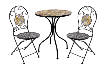 Balkongset Morocco Bord Och 2 Stolar Mosaik Black, Multicolor - Products - Utemöbler & utemiljö - Utegrupp - Cafegrupp & cafeset