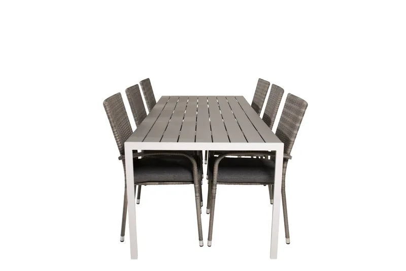 Break Matgrupp Utomhus 205 cm + 6 st Anna Karmstolar Utomhus, Grå /Vit