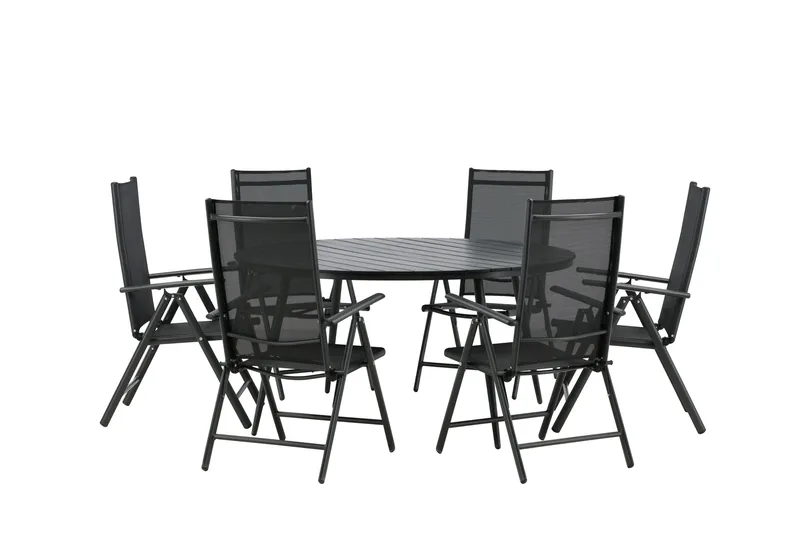 Break Matgrupp Utomhus Rund 150 cm + 6 Break Positionsstol - Svart - Products - Utemöbler & utemiljö - Utegrupp - Matgrupp utomhus