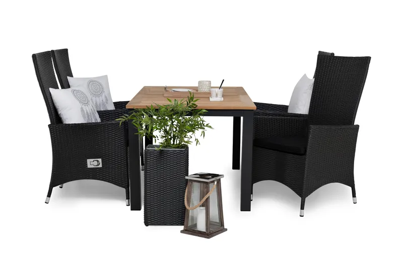 Las Vegas Matgrupp 152-210 + 4 Jenny Ställbar Fåtölj, Inkl Dyna Svart/Teak/Svart