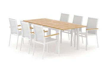 Las Vegas utomhus matgrupp förlängningsbart 152-210x90 cm med 6 Las Vegas stapelstolar - Vit - Products - Utemöbler & utemiljö - Utegrupp - Matgrupp utomhus