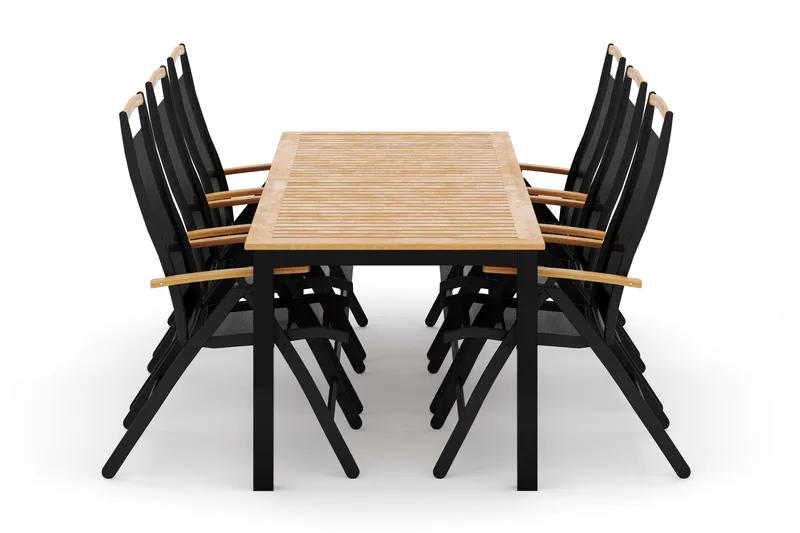 Las Vegas utomhus matgrupp förlängningsbart 220x280x100 cm med 6 Las Vegas positionsstolar, Svart