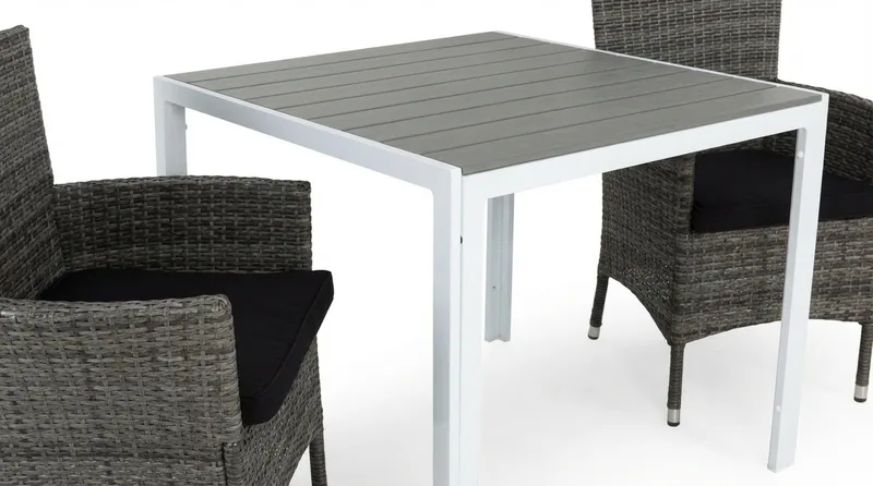 Tunis Cafégrupp 90x90 + 2 Thor Fåtölj m Dyna - Vit/Grå/Svart - Products - Utemöbler & utemiljö - Utegrupp - Cafegrupp & cafeset