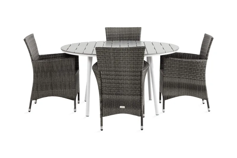 Tunis Matgrupp Utomhus 140 Rund + 4 Thor Fåtölj - Vit/Grå - Products - Utemöbler & utemiljö - Utegrupp - Matgrupp utomhus